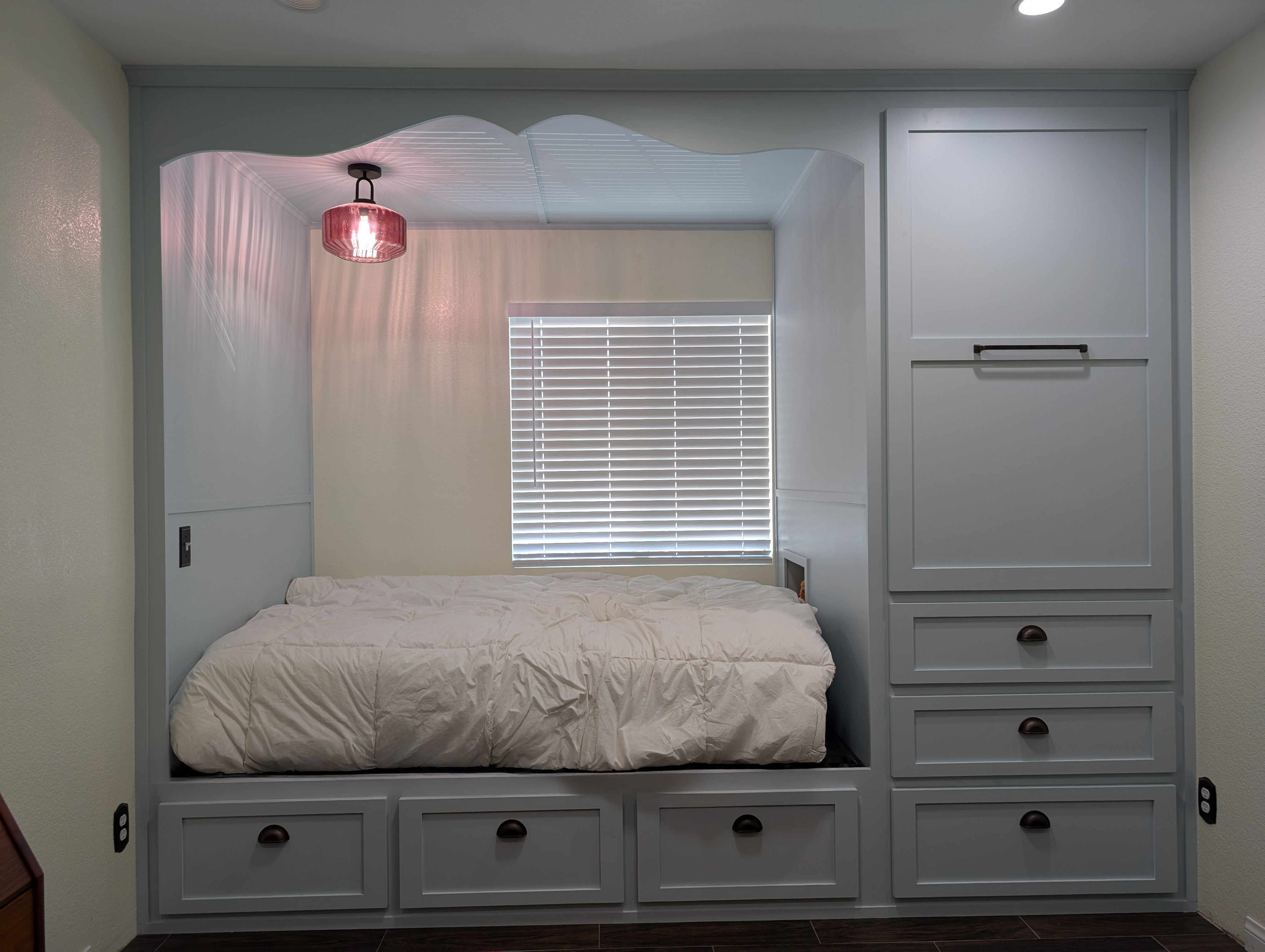 Finished built-in platform bed with integrated storage in Menifee